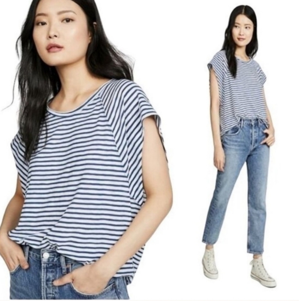 Free People We the Free Halo blue and white striped top, size medium